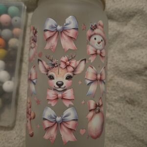 Whimsical Deer and Snowman Decorated Bottle. Handmade With Care And Love!